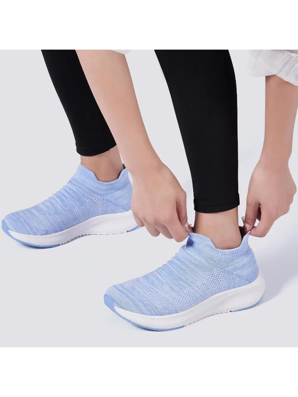 Women's Light Blue Comfort Lightweight Sock Mesh Slip on Casual Sneaker Shoes